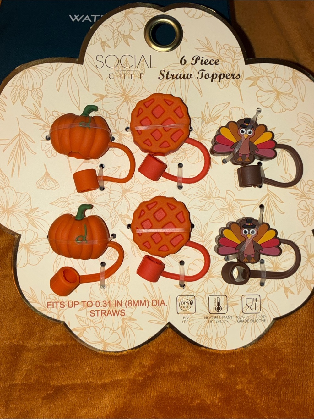 6 piece Fall Thanksgiving straw toppers